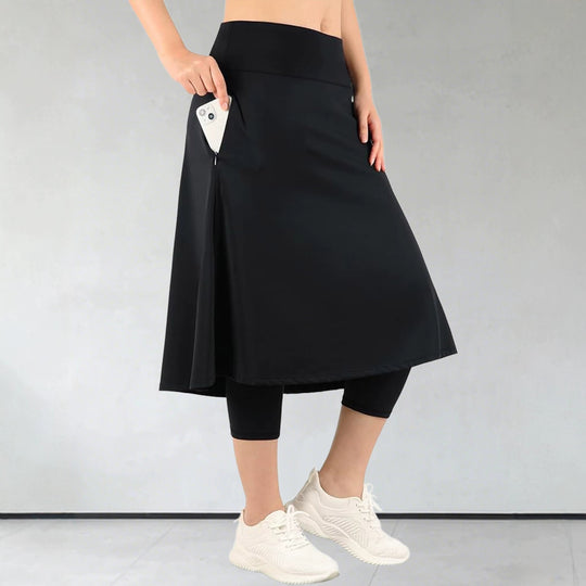 Damen Leggings mit integriertem Tellerrock und seitlicher Reißverschlusstasche Shopy Nory