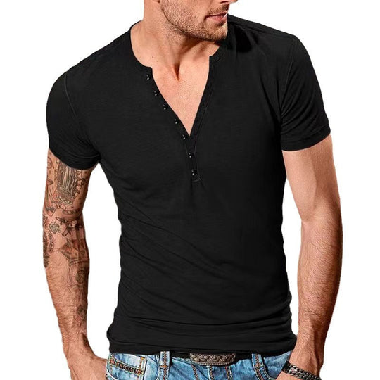 Herren Kurzarm Henley-T-Shirt mit Knopfleiste und weichem Baumwollmix