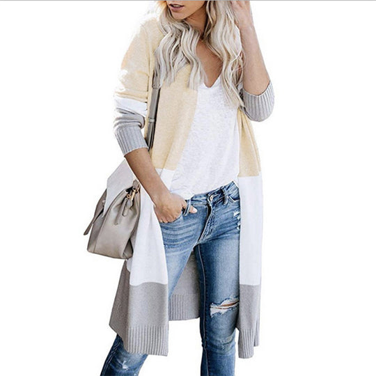 Damen Longline-Cardigan mit Colorblock-Design, offener Front und Rippsaum Shop Nory