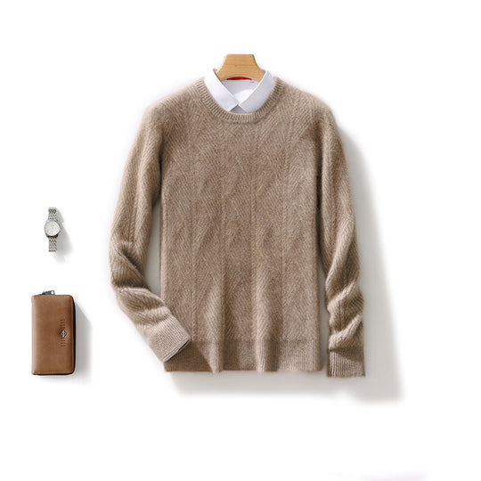 Herren strukturierter Rundhalspullover aus weichem Wollmix mit Chevron‑Strick Shop Nory
