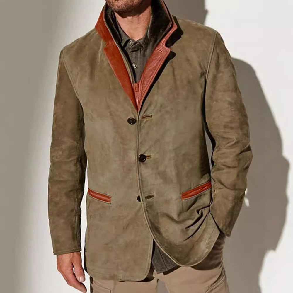 Herren elegante Wildlederjacke mit Kontrastdetails