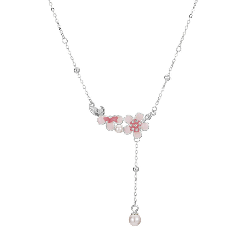 Damen filigrane Halskette mit floralen Anhängern und eleganter Perlenverzierung Shop Nory