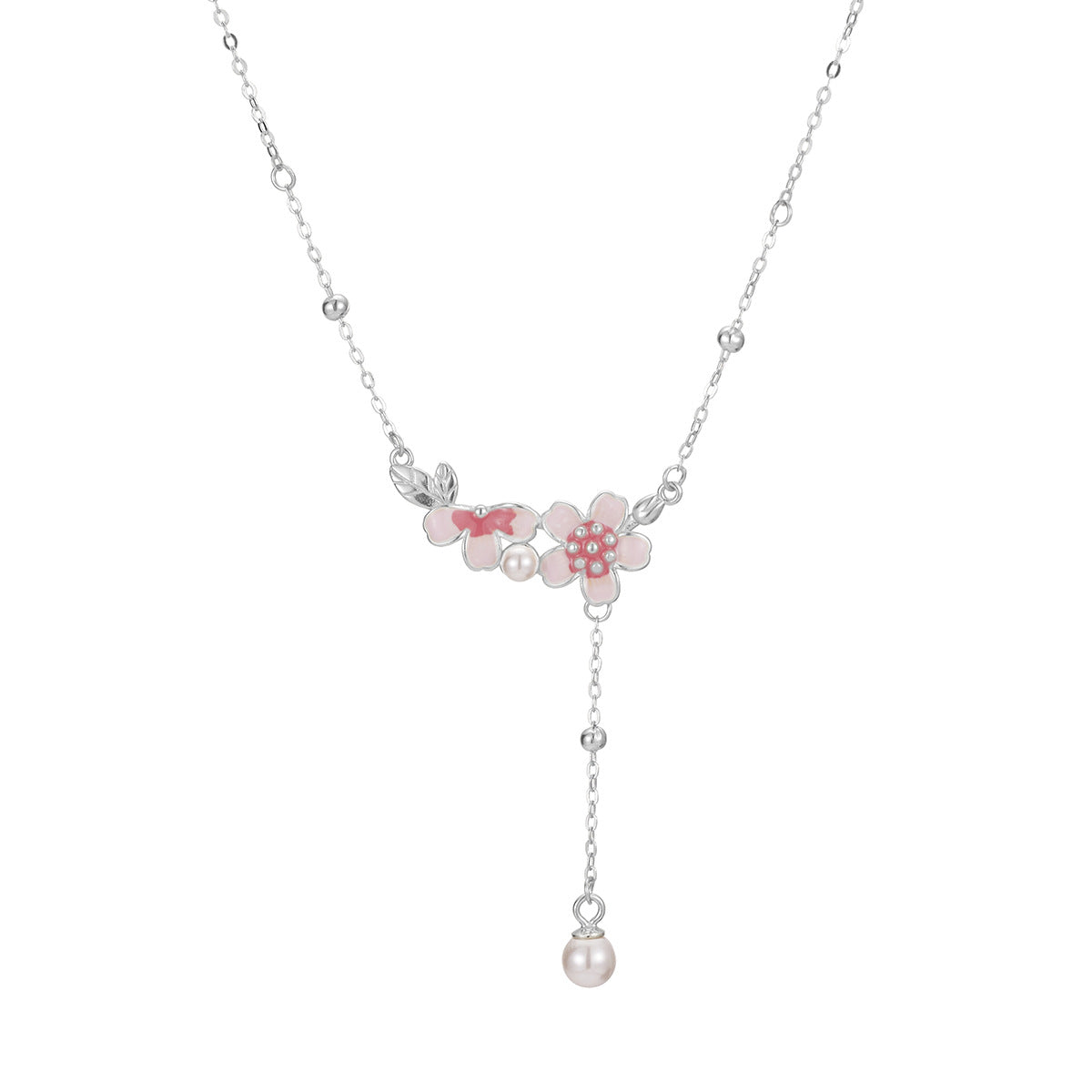 Damen filigrane Halskette mit floralen Anhängern und eleganter Perlenverzierung Shop Nory