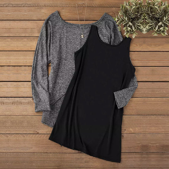 Damen Lässiger schulterfreier Feinstrickpullover mit Lagenoptik und asymmetrischem Saum Shop Nory