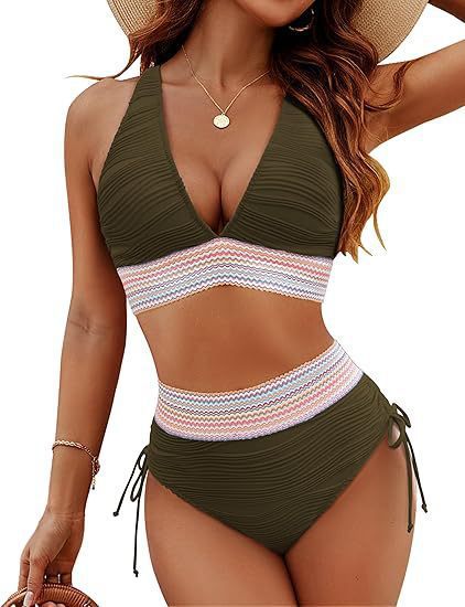 Damen Bikiniset mit hohem Bund und verstellbaren Rüschen