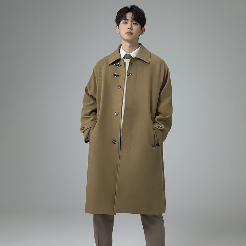 Herren Lang geschnittener Mantel im modernen Duffle‑Stil mit Knebelverschlüssen und gestreiftem Innenfutter Shop Nory