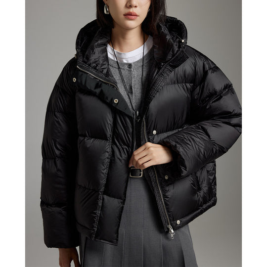 Damen Kurze boxy gesteppte Daunenjacke mit Kapuze Shop Nory