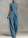 Damen Eleganter suit mit hochgeschlossenem Kragen und weitem Bein