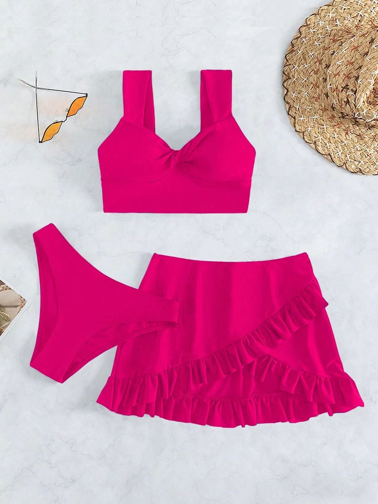 Damen Freizeit-Bikini-Set mit Wickelrock und stützenden Trägern