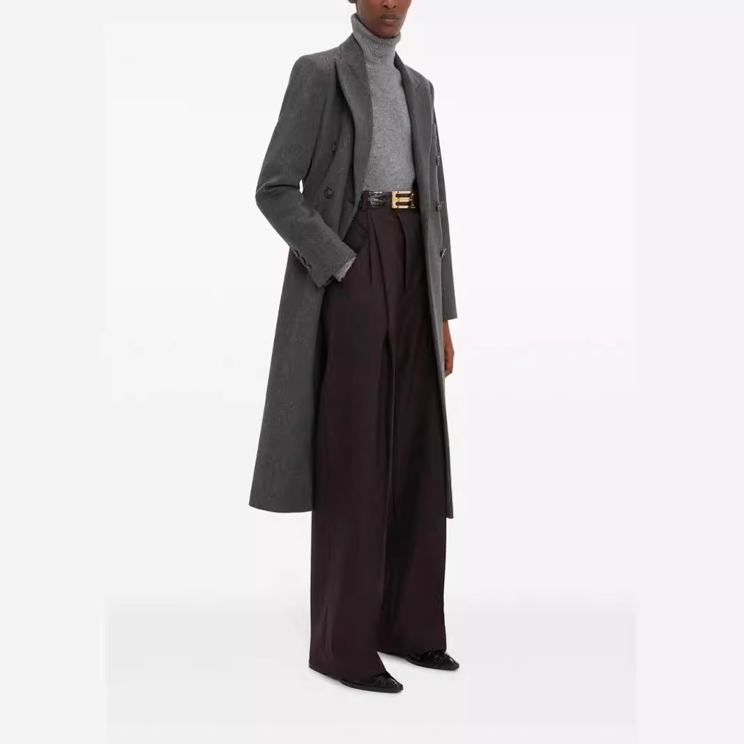 Damen Doppelreihiger Longcoat im Tailoring‑Look mit schmaler Silhouette und markanter Schulter Shop Nory