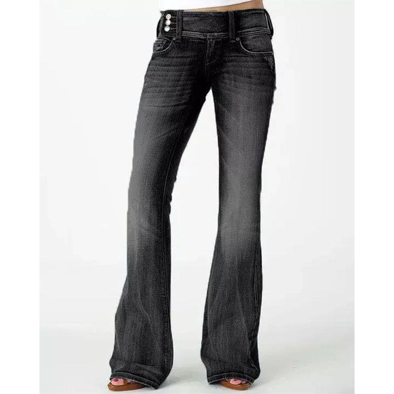 BeliShopnoryte Weinlese Seitenknopf Hohe Taille Skinny Jeans