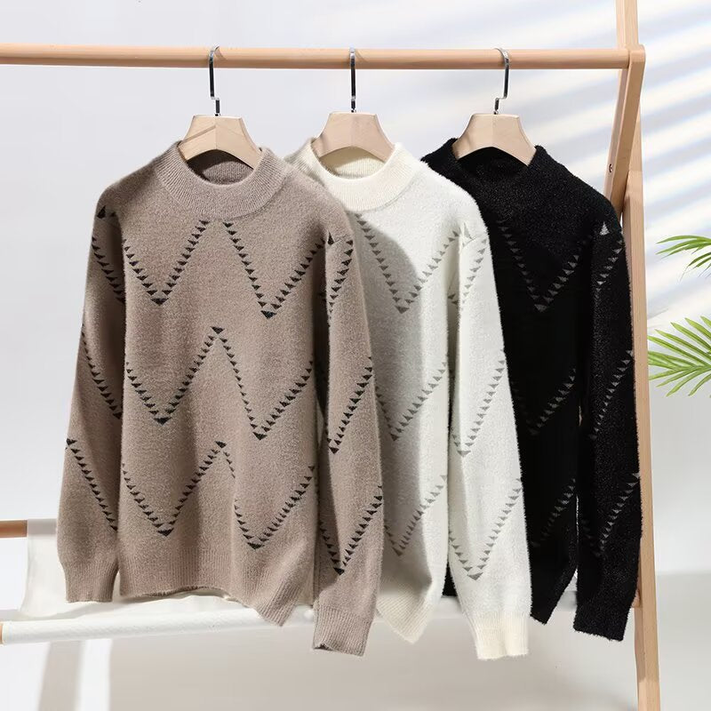 Damen Gemütlicher Strickpullover mit modernem Wellenmuster Shop Nory