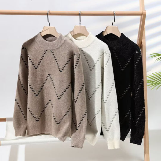 Damen Gemütlicher Strickpullover mit modernem Wellenmuster Shop Nory