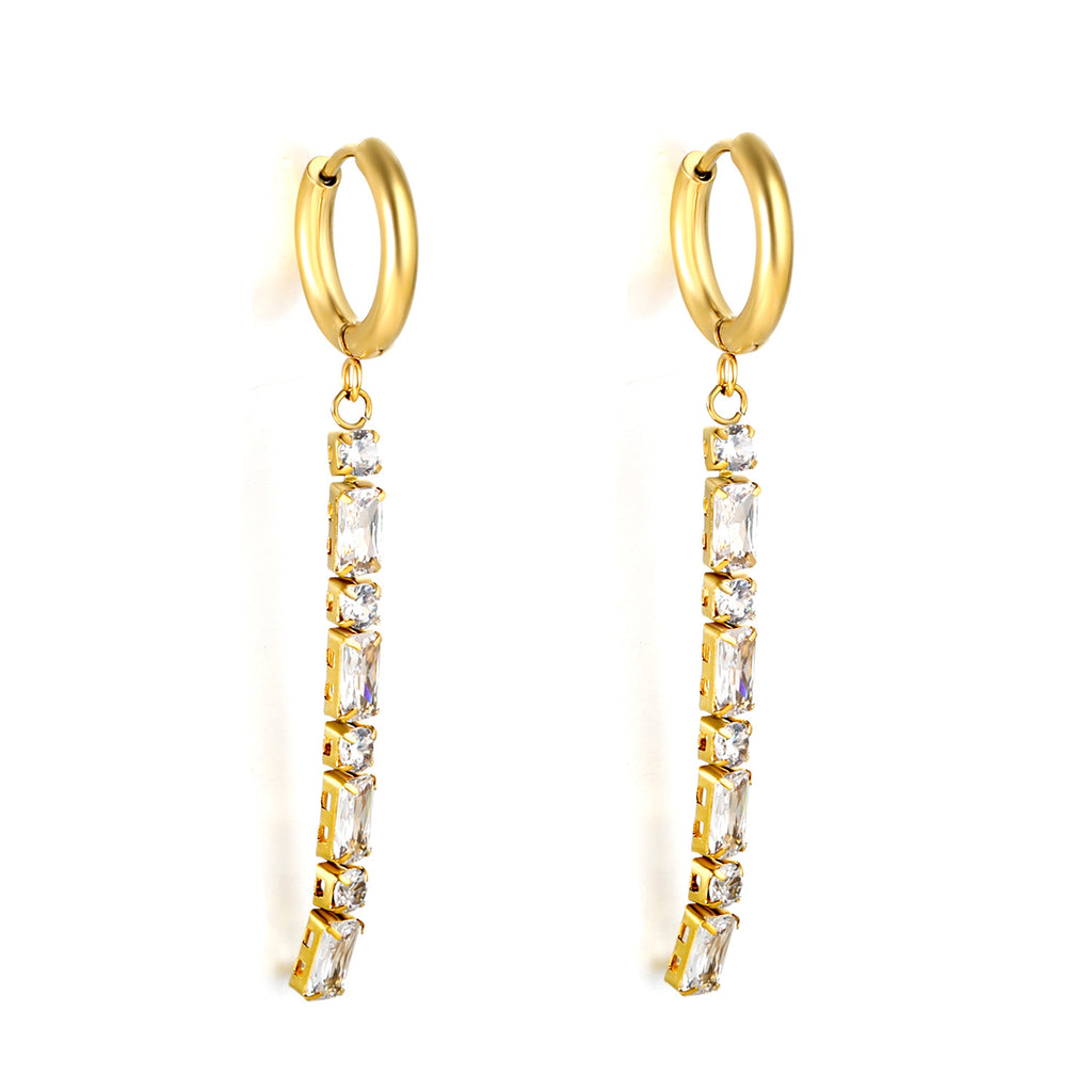 Damen Hängende Ohrstecker mit funkelnden Zirkonia-Elementen und eleganter Goldplattierung Shop Nory