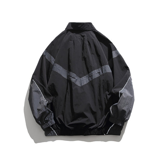 Herren Leichte Oversize Windbreaker-Jacke mit Chevron-Paneelen, Stehkragen und elastischem Saum Shop Nory