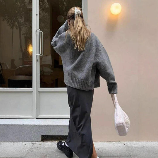 Damen Oversize gerippter Kurzpullover mit Halbzip und überschnittener Schulter Shop Nory