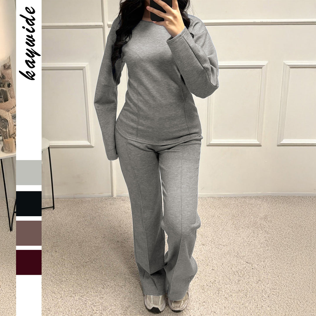 Damen nan weiches Lounge-Set mit tailliertem Sweatshirt, formgebenden Nahtdetails und weitem Palazzohosen-Bein Shop Nory