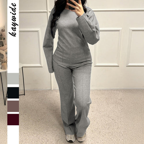 Damen nan weiches Lounge-Set mit tailliertem Sweatshirt, formgebenden Nahtdetails und weitem Palazzohosen-Bein Shop Nory