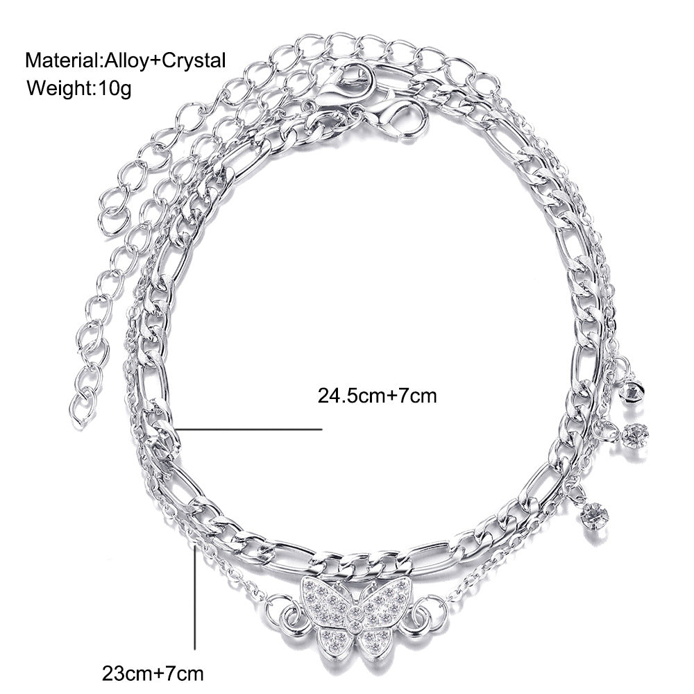 Damen Fußkettchen mit funkelnden Ornamenten und floralen Details Shop Nory