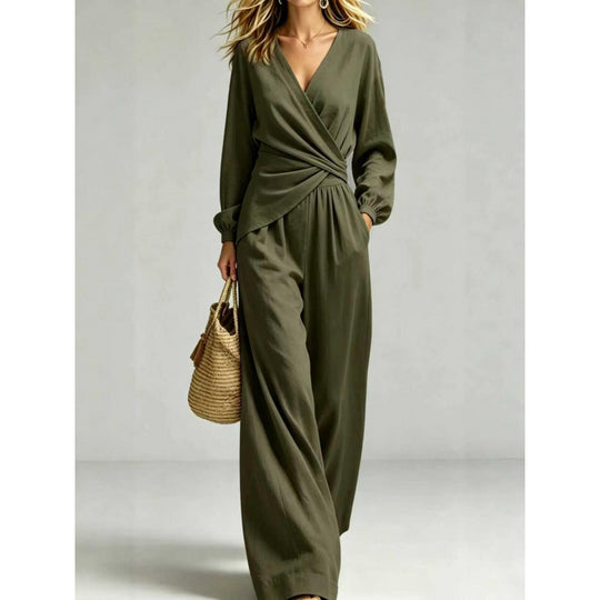 Damen Wickel-Jumpsuit mit weitem Bein und V-Ausschnitt Shop Nory