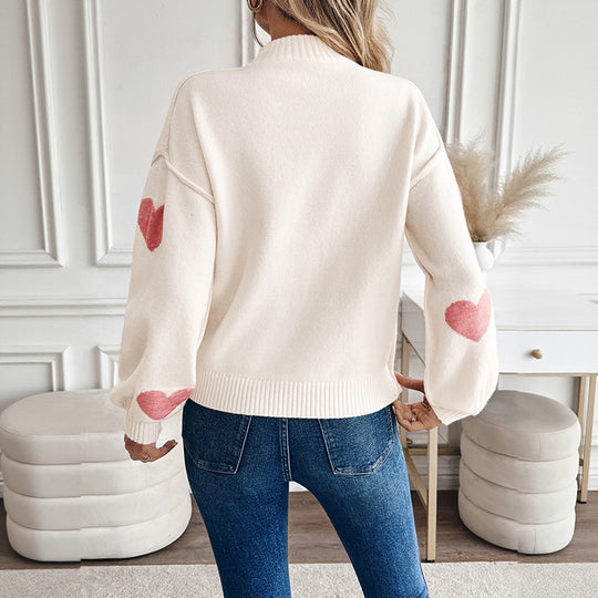 Damen Kuscheliger Strickpullover mit Herzjacquard und Stehkragen Shop Nory