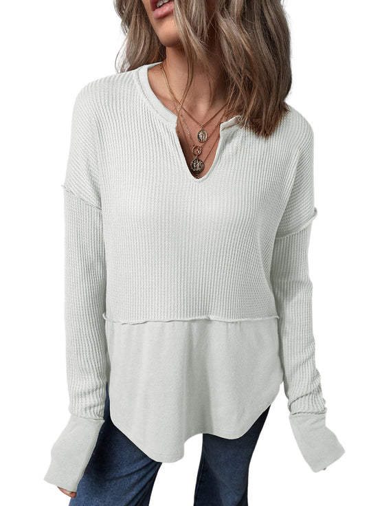 Damen Oversize-Pullover mit Waffle-Struktur, V-Notch und überschnittener Schulter Shop Nory