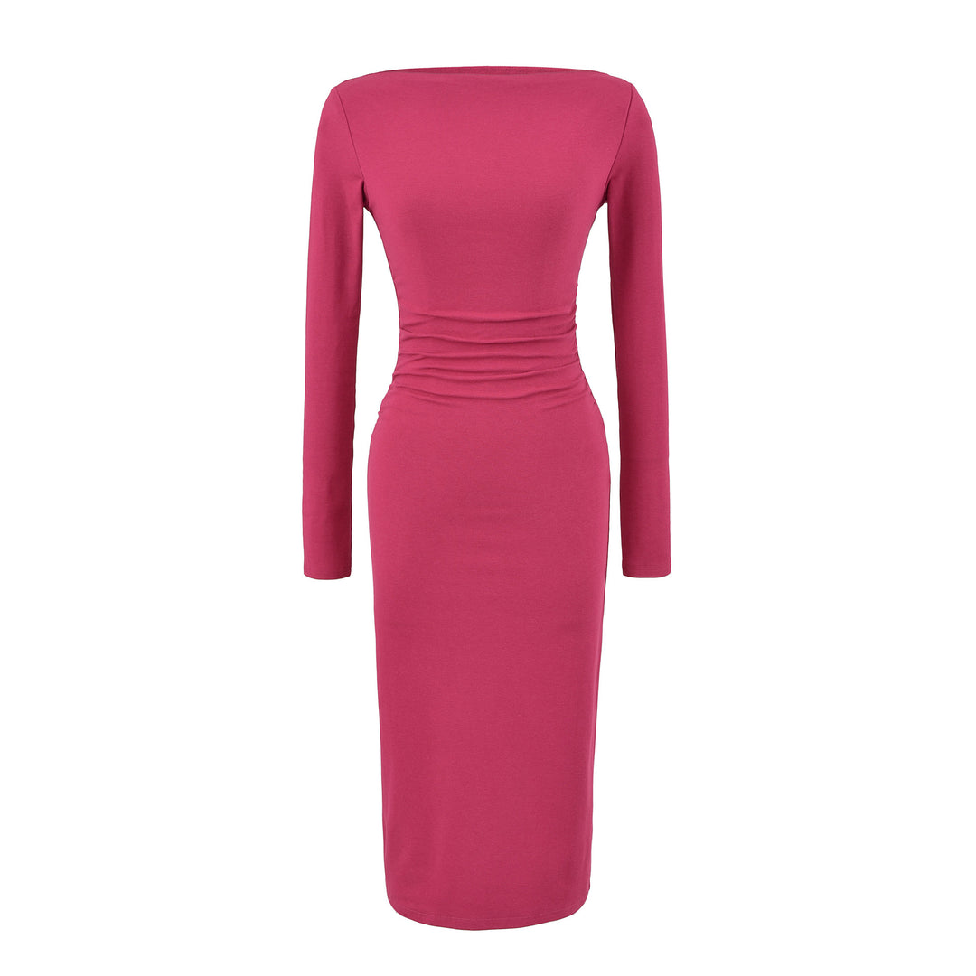 Damen Figurbetontes Midikleid mit Raffung und U-Boot-Ausschnitt Shop Nory