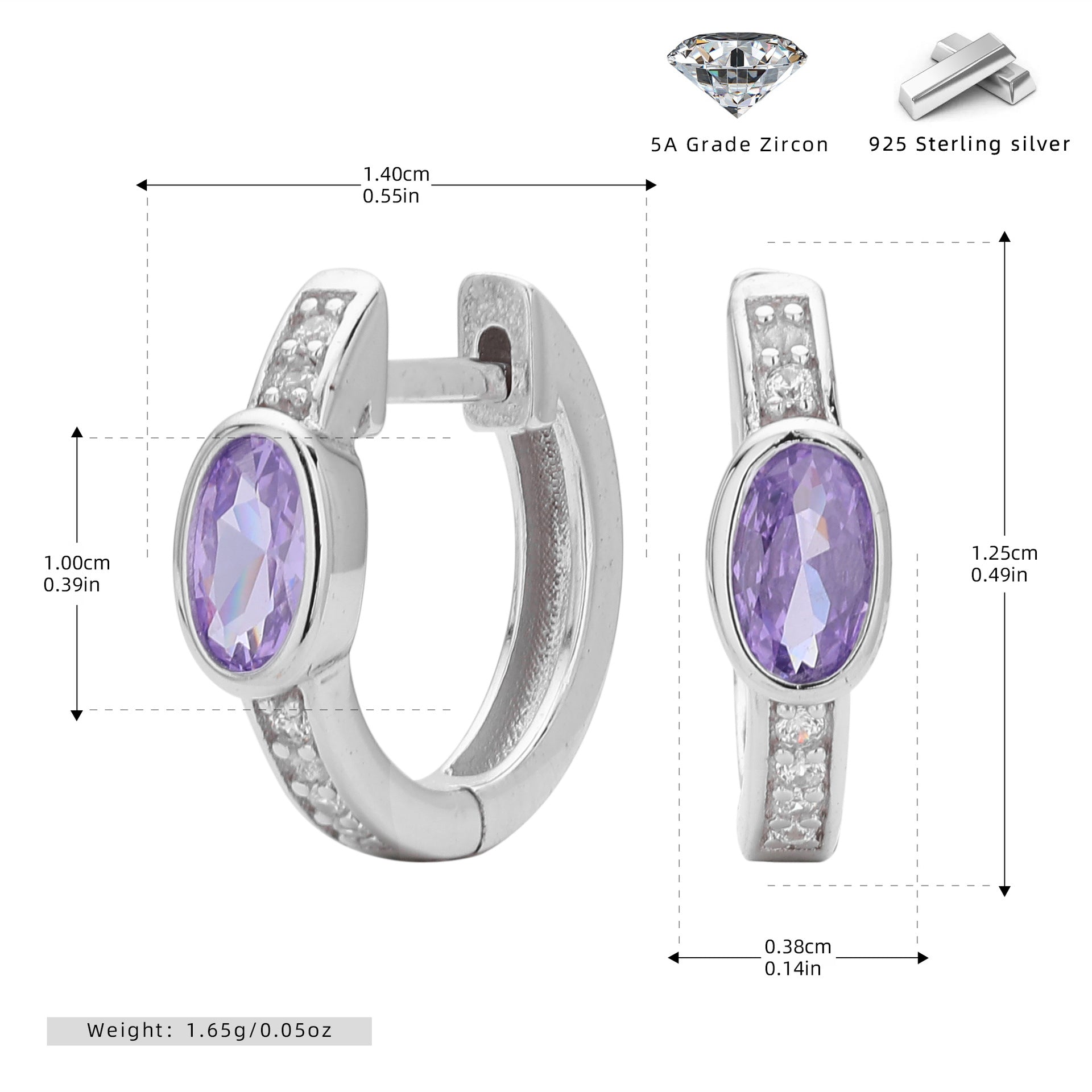 Damen Ohrhänger mit auffälligem ovalem Zirkon und goldfarbener 925er Sterling Silberfassung Shop Nory
