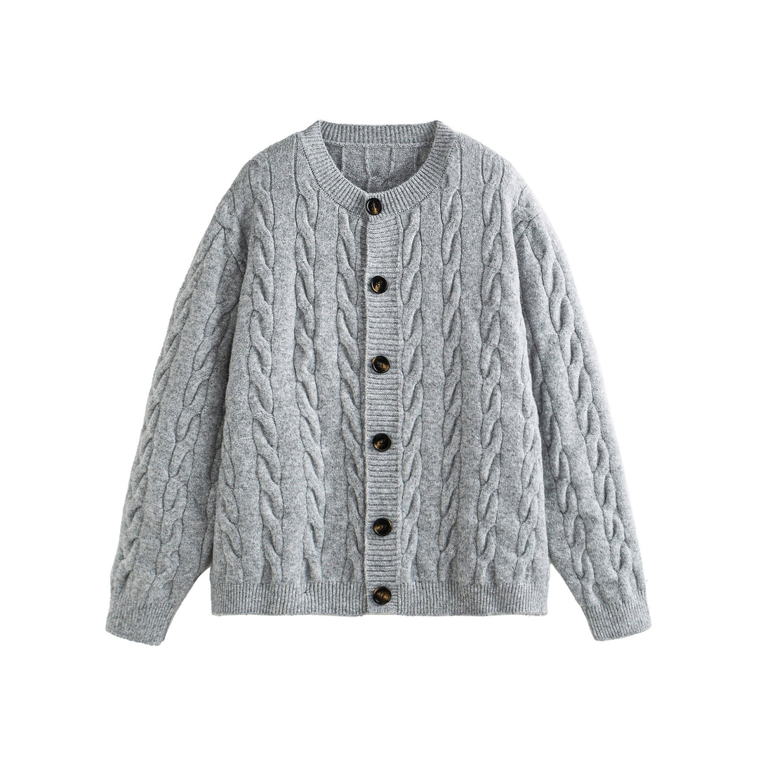 Damen Grobgestrickte Cardiganjacke mit Zopfstrick und Knopfleiste Shop Nory