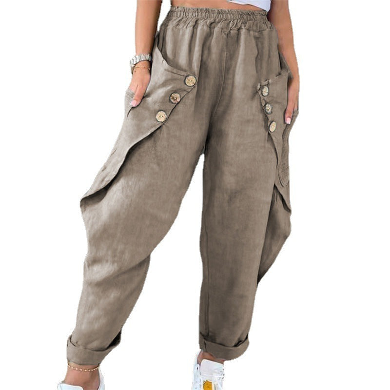 Damen lässige Sommerhose mit Knopfdetails und praktischen Seitentaschen