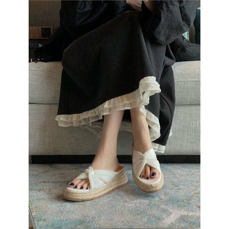 Damen Plateau-Espadrilles mit geknoteten Faltenriemen und geflochtener Jute-Sohle Shop Nory