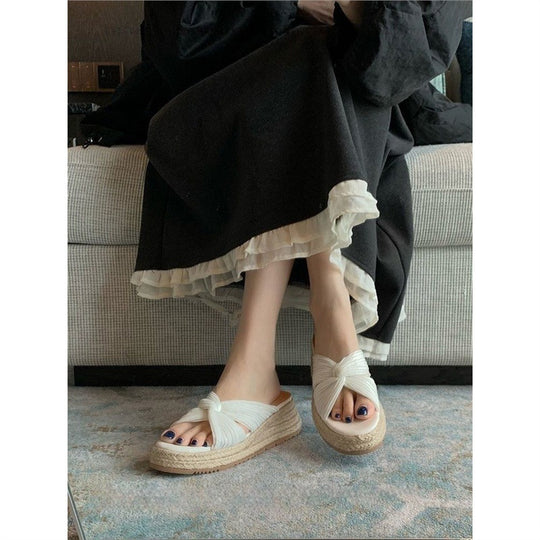 Damen Plateau-Espadrilles mit geknoteten Faltenriemen und geflochtener Jute-Sohle Shop Nory