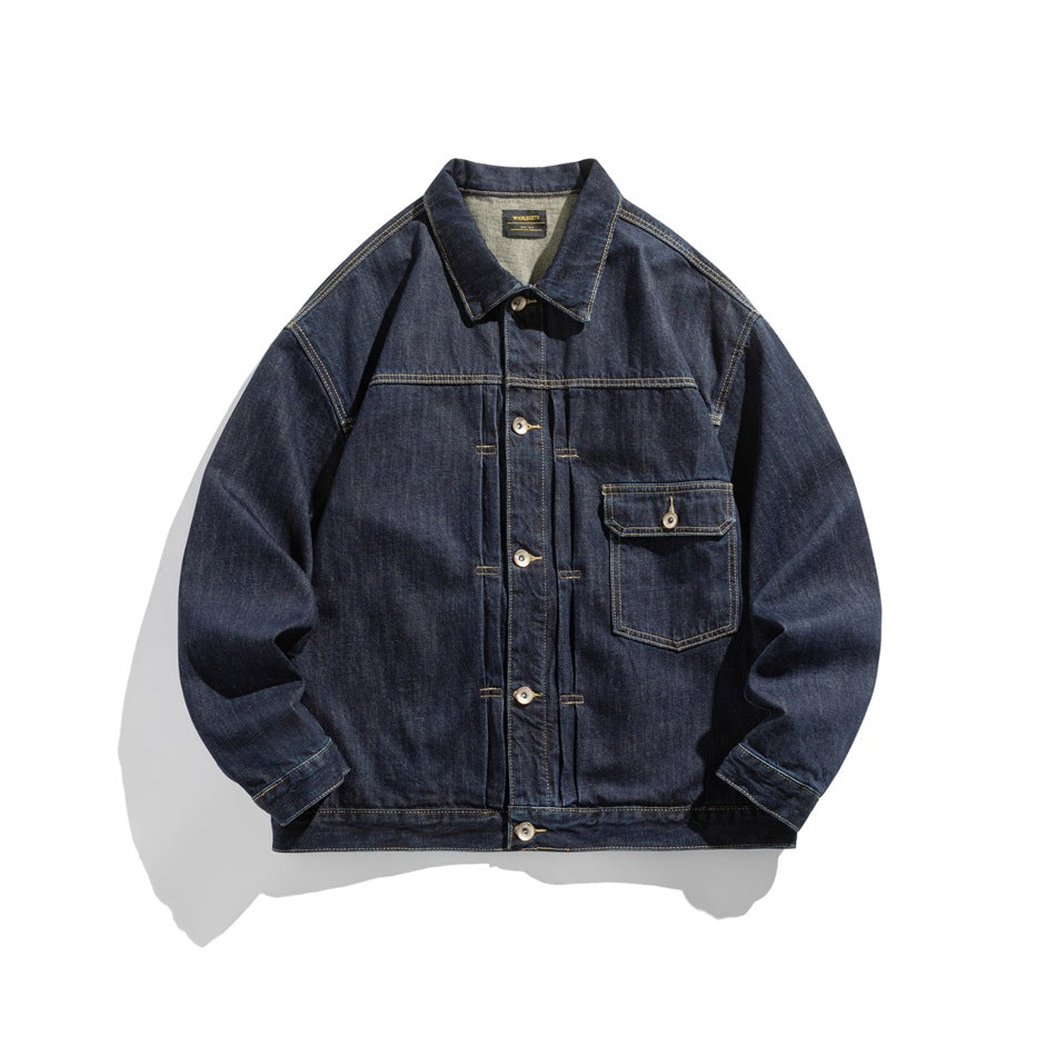 Unisex Weit geschnittener Denim-Worker-Blouson mit asymmetrischer Pattentasche Shop Nory