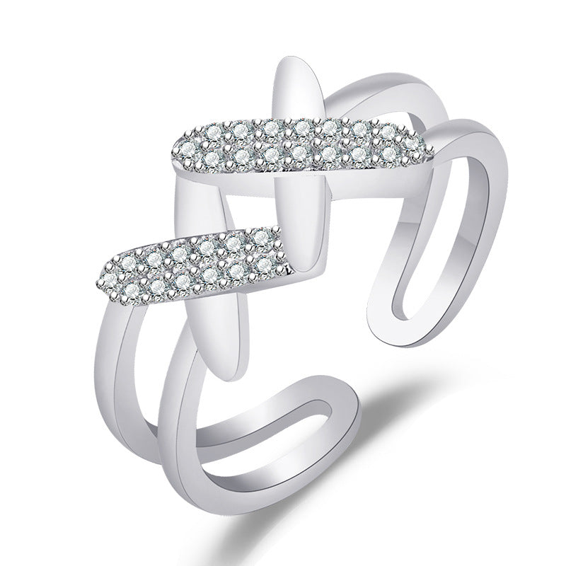 Damen Offener Ring mit funkelnden Zirkonia und kreativem Design Shop Nory