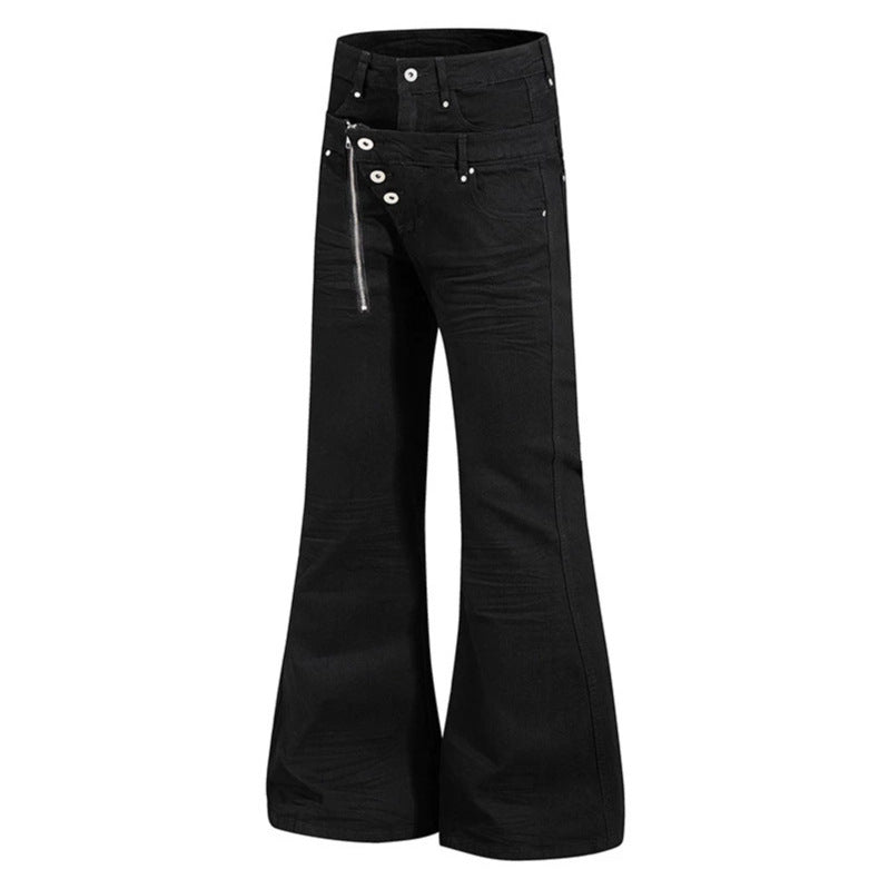 Damen Weite Schlaghose aus Denim mit asymmetrischem Reißverschluss und Knopfverschluss Shop Nory