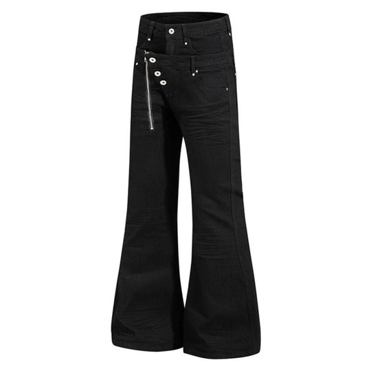 Damen Weite Schlaghose aus Denim mit asymmetrischem Reißverschluss und Knopfverschluss Shop Nory