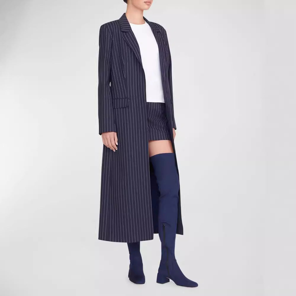 Damen Oversize Longline-Mantel im Nadelstreifen-Look mit Schlitz und Pattentaschen Shop Nory