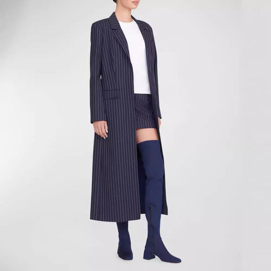 Damen Oversize Longline-Mantel im Nadelstreifen-Look mit Schlitz und Pattentaschen Shop Nory