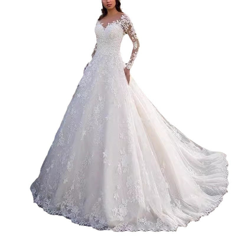 Elegantes Damen Hochzeitskleid mit Spitzenverarbeitung & voluminösem Rock für Hochzeit | ShopNory
