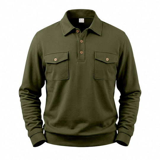 Herren Langarm-Poloshirt mit Knopfleiste und aufgesetzten Brusttaschen Shop Nory