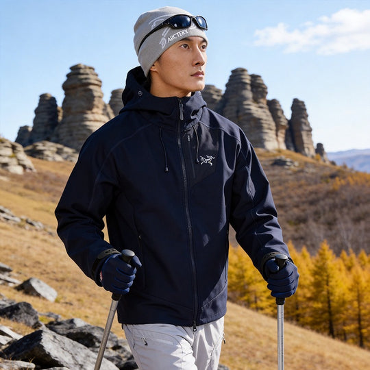 Herren Softshell-Trekkingjacke mit Kapuze atmungsaktiv winddicht dehnbar Shop Nory
