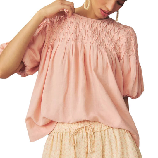 Damen Leichte Bluse mit Smock-Oberteil und Ballonärmeln Shop Nory