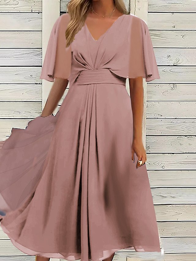 Damen elegantes Maxikleid mit fließenden Ärmeln und V-Ausschnitt Shopnory