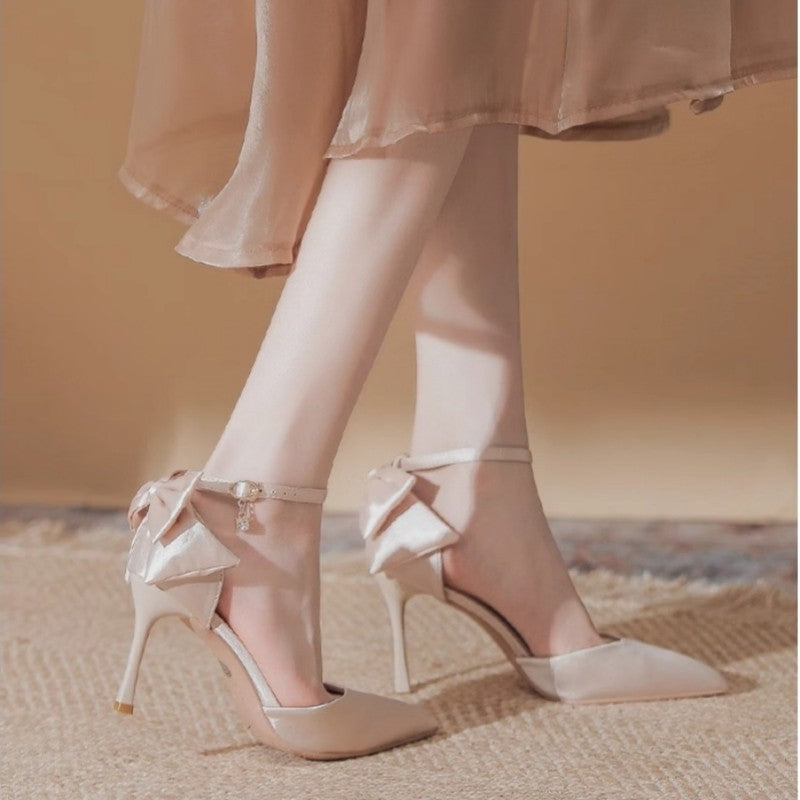 Damen elegante High Heels mit zartem Riemchen und Schleifenakzent