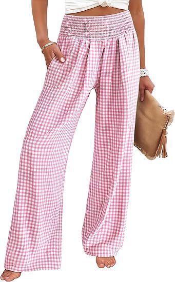 Damen Leichte Palazzo‑Hose mit Smokbund, weitem Bein und Karo‑Print Shop Nory