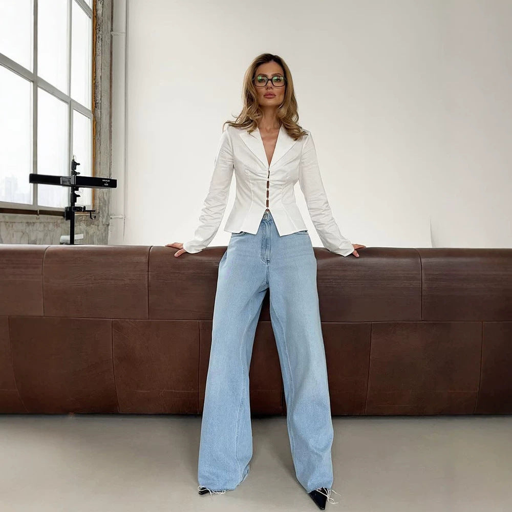 Damen Taillierte Popeline-Hemdbluse mit Korsettnähten & Häkchenfront Shop Nory
