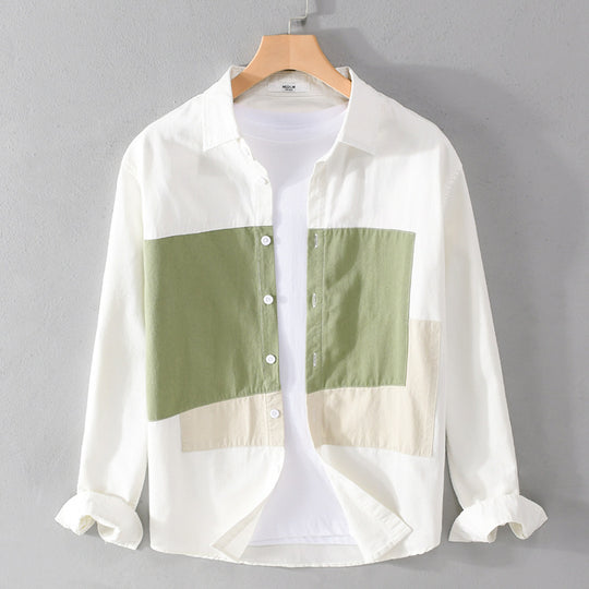 Herren Baumwoll-Overshirt mit farbigen Blockpaneelen und Kentkragen Shop Nory