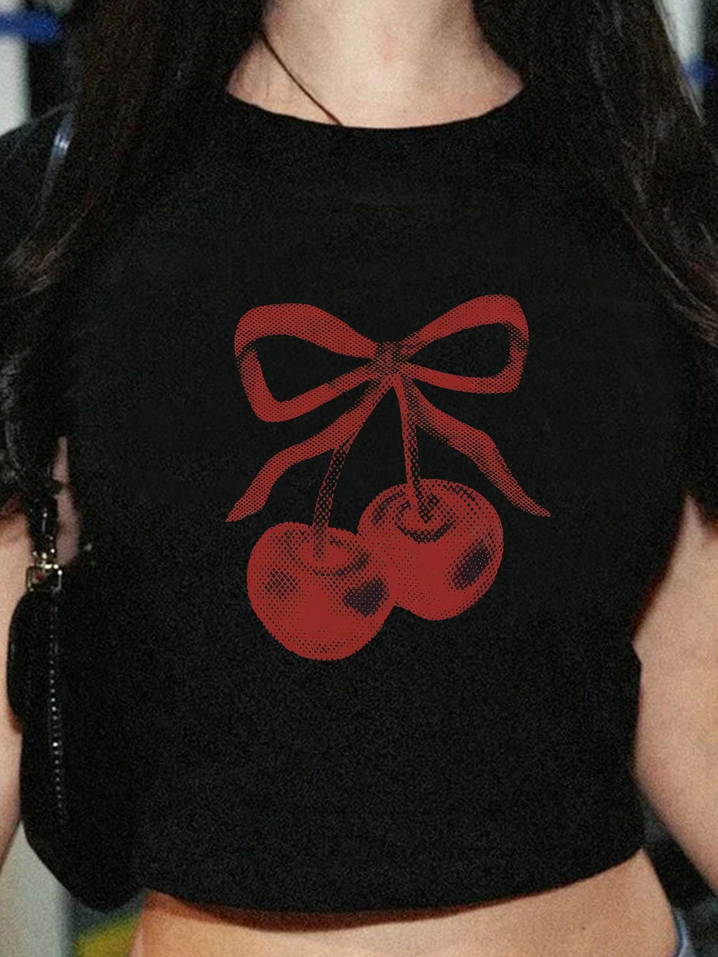 Damen Kurzarm T-Shirt mit aufgedrucktem Lippenmotiv Shopnory