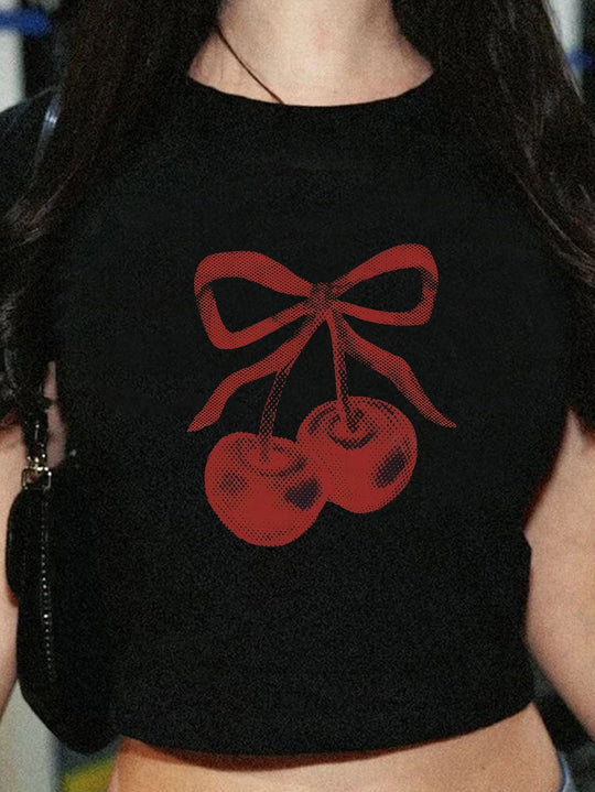 Damen Kurzarm T-Shirt mit aufgedrucktem Lippenmotiv Shopnory