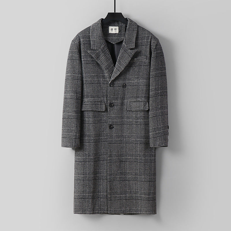 Herren Karierter Longcoat aus Wollmix mit klassischem Revers und geradem Schnitt Shop Nory